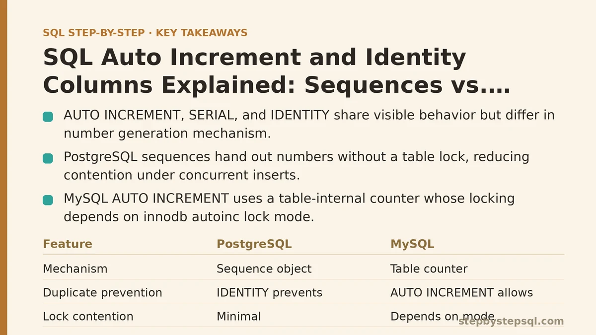 SQL Auto Increment and Identity Columns Explained: Sequences vs. IDENTITY vs. AUTO_INCREMENT