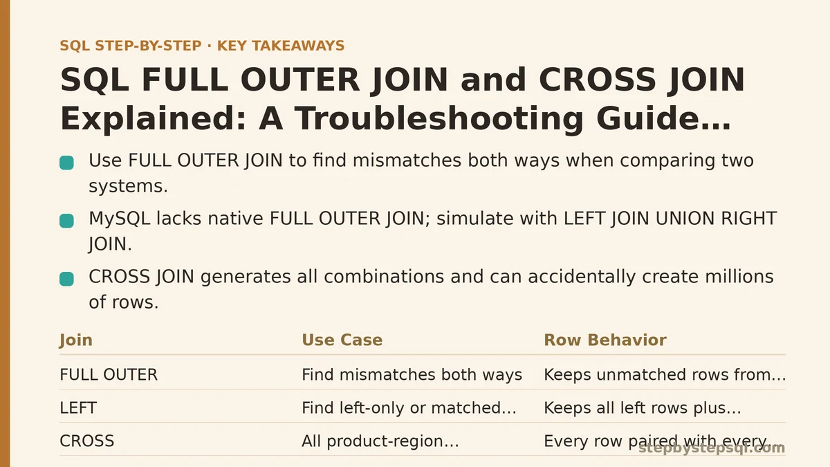 SQL FULL OUTER JOIN and CROSS JOIN Explained: A Troubleshooting Guide With Real Examples