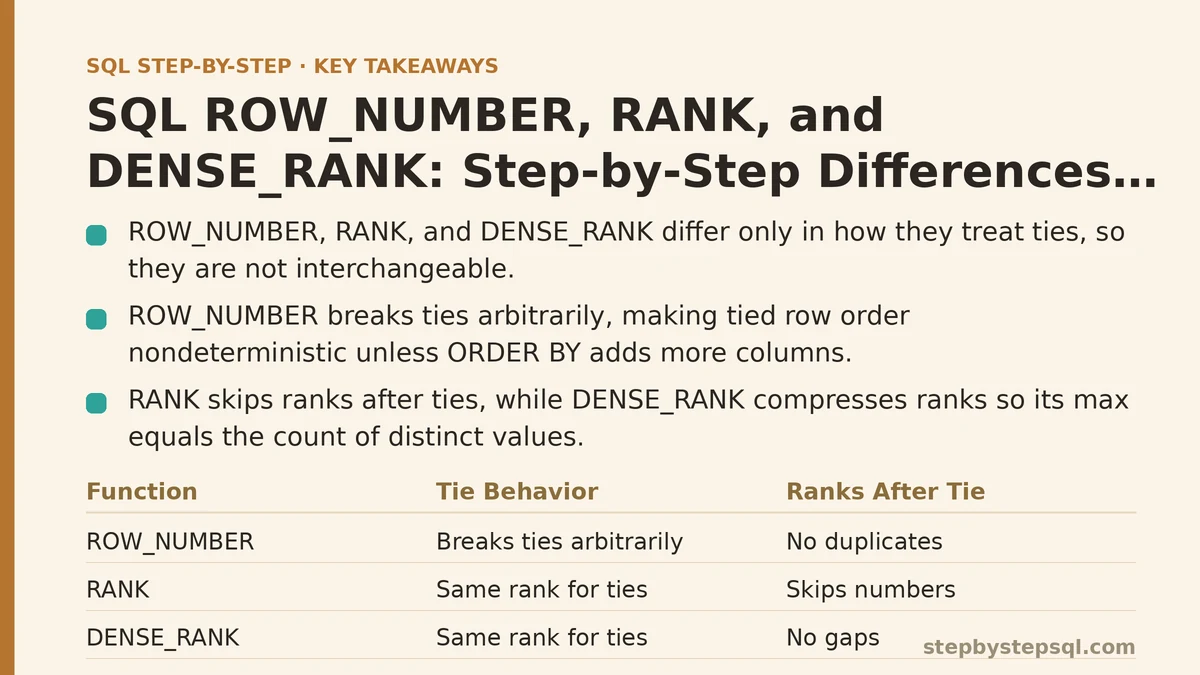 SQL ROW_NUMBER, RANK, and DENSE_RANK: Step-by-Step Differences and Use Cases